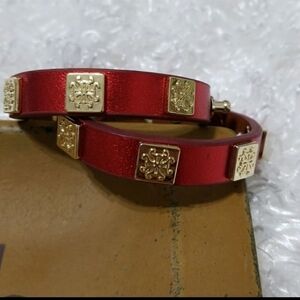 Rustic Cuff Red Metallic Wrap Cuff Vinrage Gold Hardware Megan